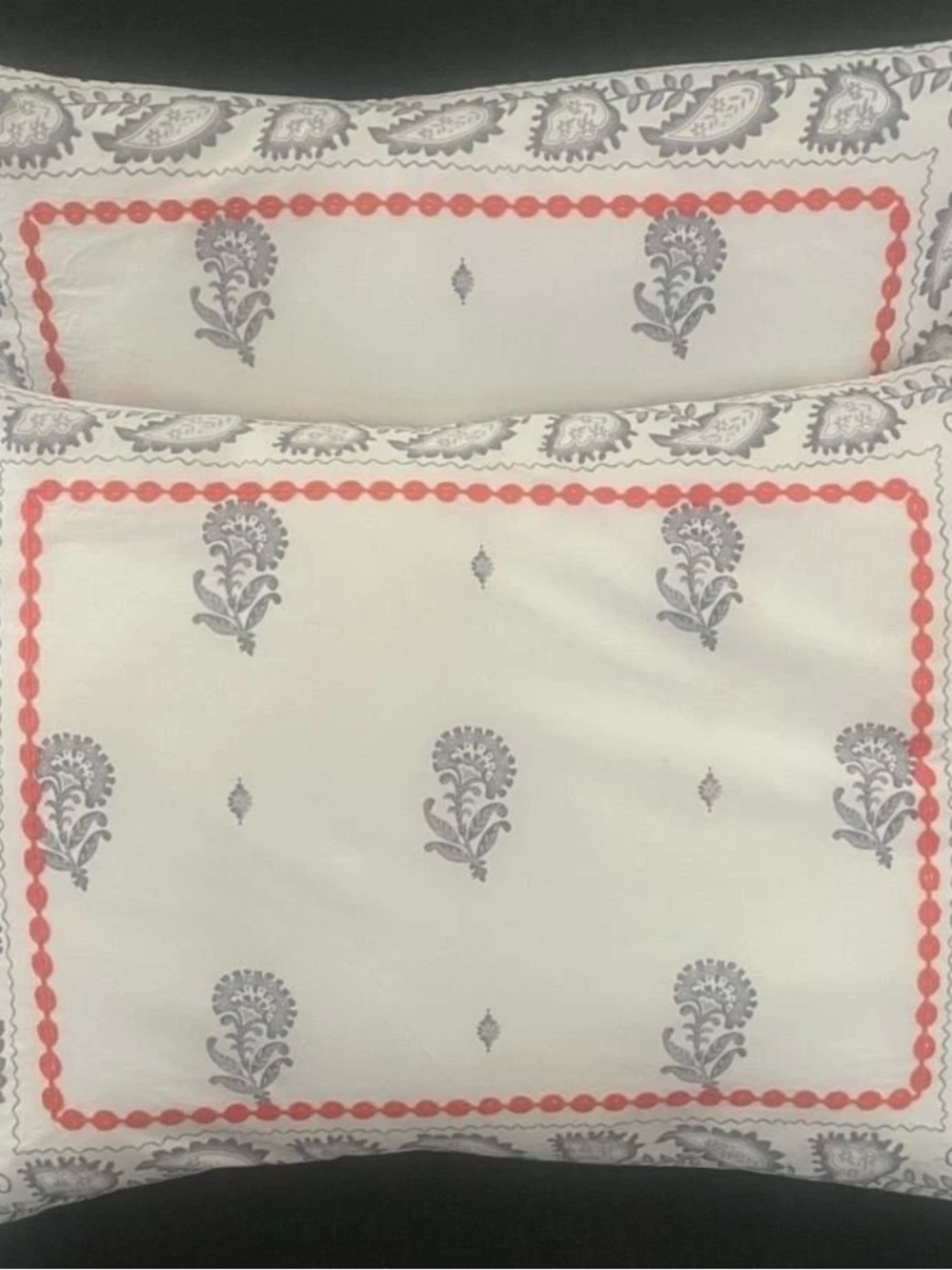 2  Anthropology Boho Pillow cover shams Gray Orange embroidered Cotton Standard